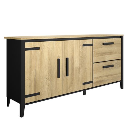 Buffet 2 portes/2 tiroirs CORK imitation chêne/noir