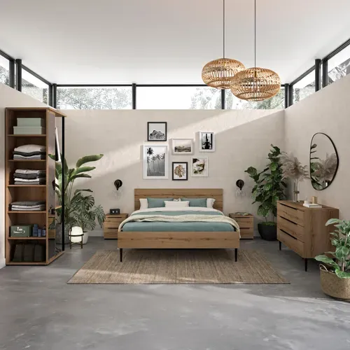 Armoire miroir LUCIAN imitation chêne