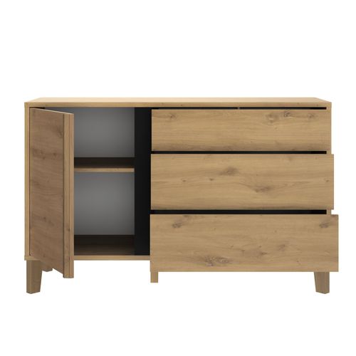 Commode 3 tiroirs 1 porte RIVOLI imitation chêne et anthracite vue détaillée