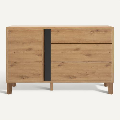 Commode 3 tiroirs 1 porte RIVOLI imitation chêne et anthracite vue de face