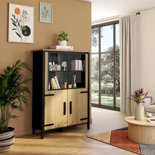 Vitrine CORK imitation chêne/noir vue d'ambiance 1