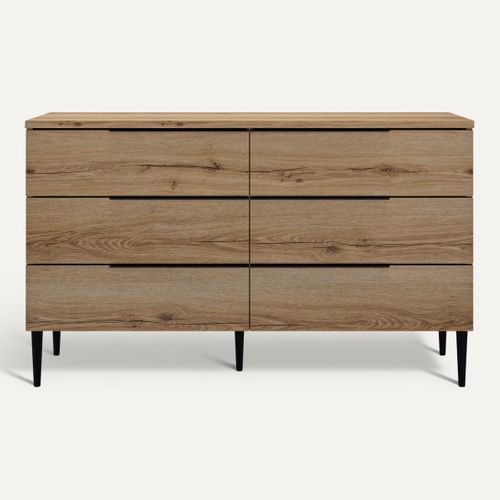 Commode 6 tiroirs LUCIAN imitation chêne vue de face
