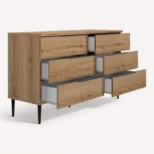 Commode 6 tiroirs LUCIAN imitation chêne