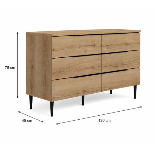 Commode 6 tiroirs LUCIAN imitation chêne