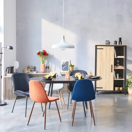 Buffet haut 2 portes CORK imitation chêne/noir vue d'ambiance 1