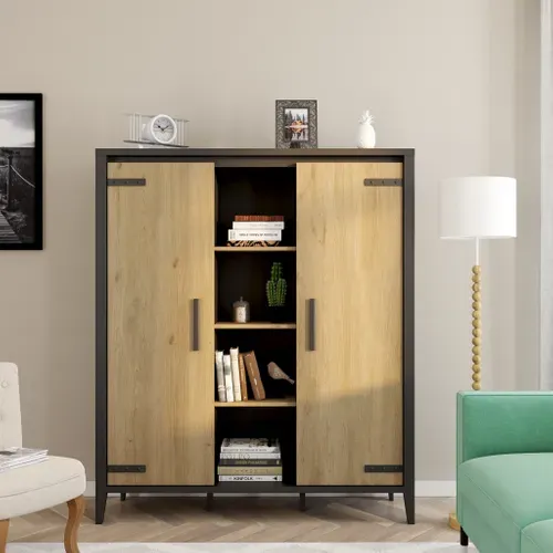 Buffet haut 2 portes CORK imitation chêne/noir