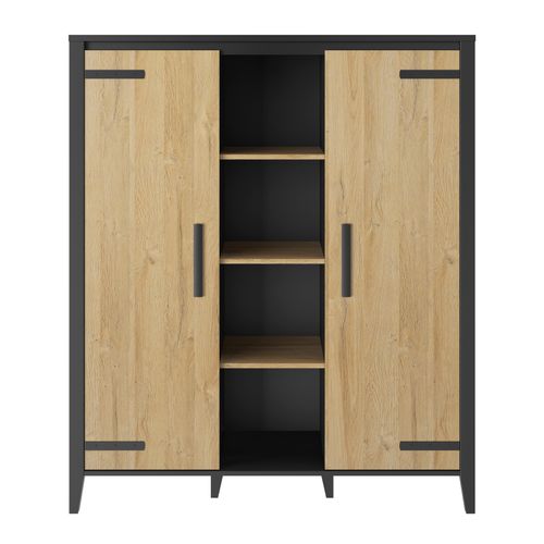 Buffet haut 2 portes CORK imitation chêne/noir vue de face