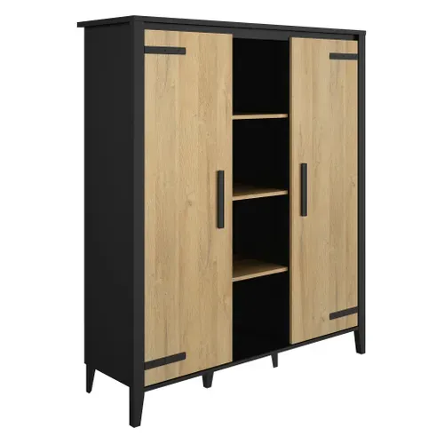Buffet haut 2 portes CORK imitation chêne/noir vue 3/4