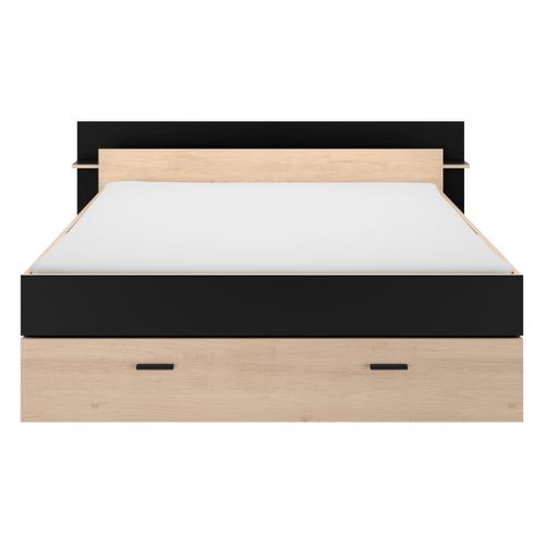 Lit 180x200 cm avec rangements TONIGHT noir et imitation chêne