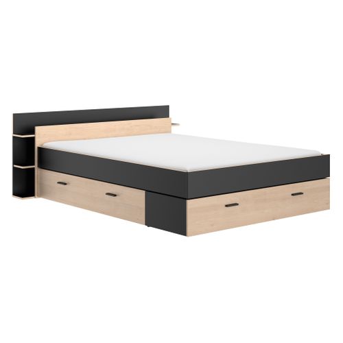 Lit 180x200 cm avec rangements TONIGHT noir et imitation chêne