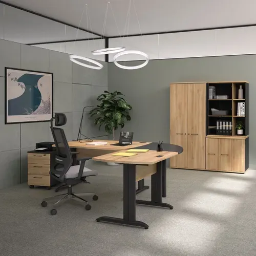 Bureau L. 140 cm JAZZ+ imitation chêne et anthracite