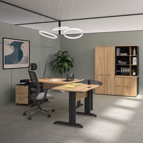 Bureau compact 90° gauche JAZZ+ imitation chêne et anthracite