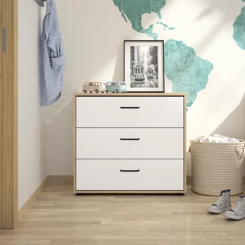 Commode 3 Tiroirs Erwan Imitation Chêne Et Blanc