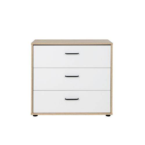 Commode 3 Tiroirs Erwan Imitation Chêne Et Blanc