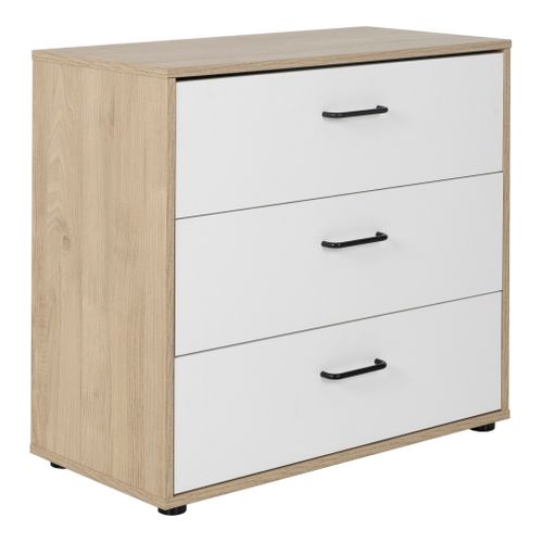 Commode 3 Tiroirs Erwan Imitation Chêne Et Blanc
