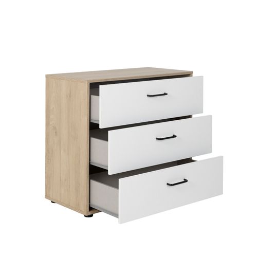 Commode 3 Tiroirs Erwan Imitation Chêne Et Blanc