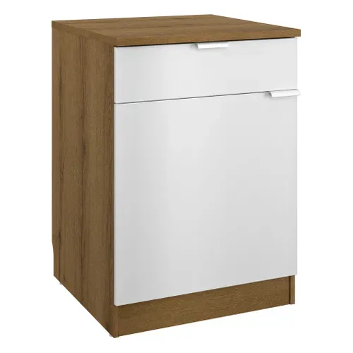 Bas 60 cm 1p 1t EDEN chêne - blanc vue 3/4