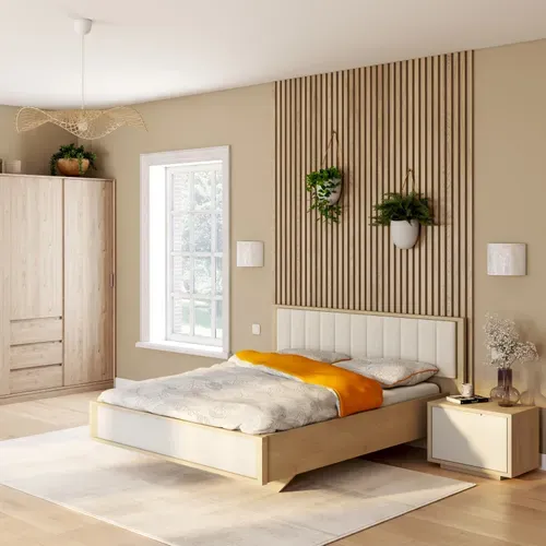 Lit 140x190 cm MANAE imitation chataigne/blanc