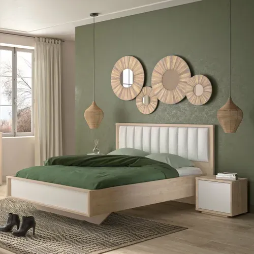 Lit 140x190 cm MANAE imitation chataigne/blanc