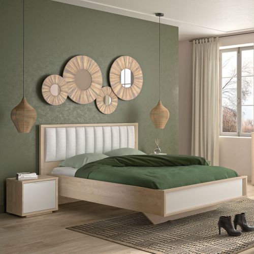 Lit 180x200 cm MANAE imitation chataigne/blanc