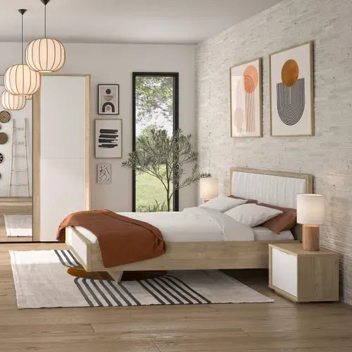 Lit 180x200 cm MANAE imitation chataigne/blanc