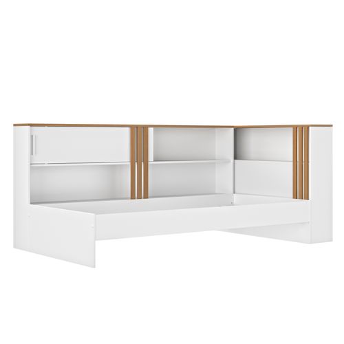 Lit avec rangement 90x190 cm ANDREA blanc et imitation chêne