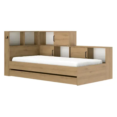 Lit 90x200 cm ERWAN avec rangements imitation chêne artisan