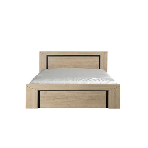 Lit coffre 140x190 cm BRUGGES imitation châtaignier naturel vue de face