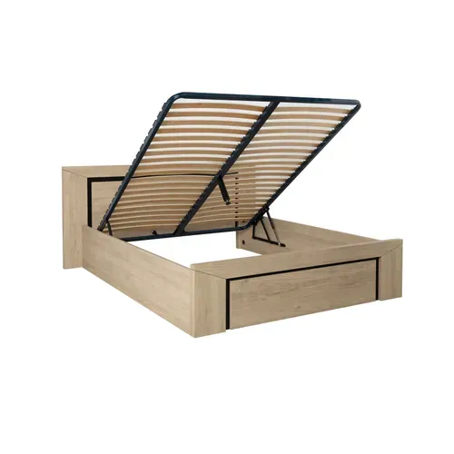 Lit coffre 160x200 cm BRUGGES imitation châtaignier naturel