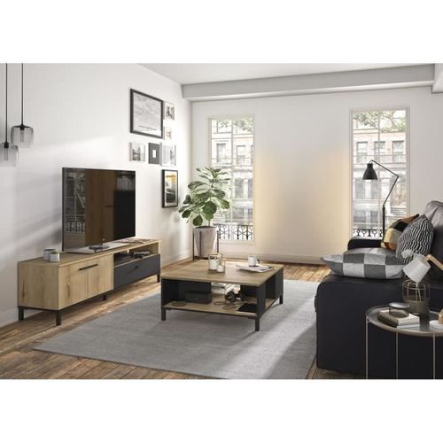 Ensemble Meuble TV Et Table Basse - Trust - Chêne / Noir