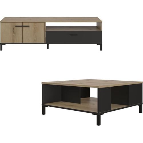 Ensemble Meuble TV Et Table Basse - Trust - Chêne / Noir
