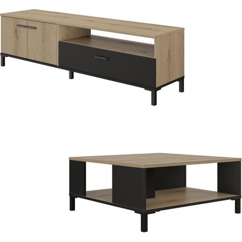 Ensemble Meuble TV Et Table Basse - Trust - Chêne / Noir