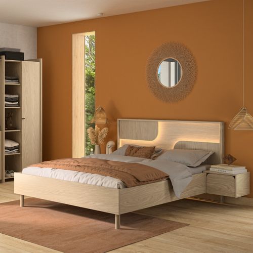 Lit 140x190 cm GALYS imitation chêne rookwood vue d'ambiance 1