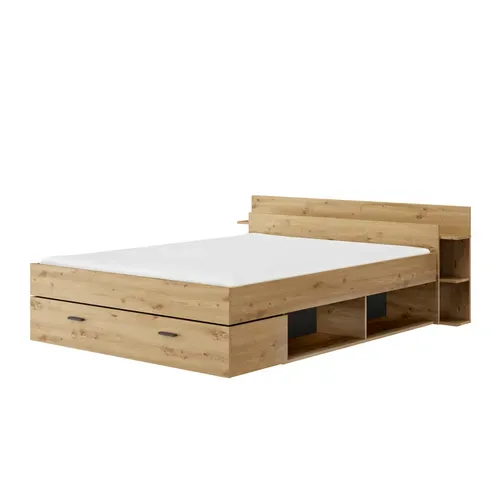 Lit 140x190 cm avec rangements - grands tiroirs TONIGHT imitation chêne artisan