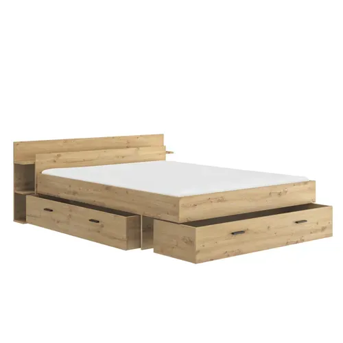 Lit 140x190 cm avec rangements - grands tiroirs TONIGHT imitation chêne artisan