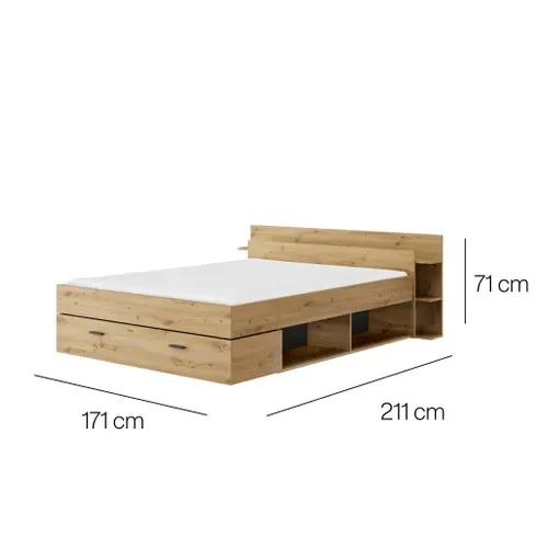 Lit 140x190 cm avec rangements - grands tiroirs TONIGHT imitation chêne artisan