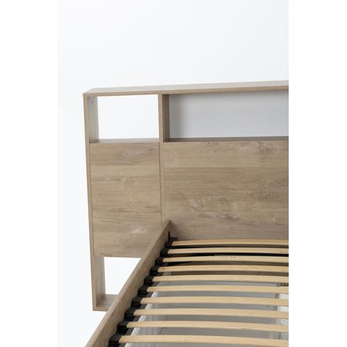 Lit 140x190 cm avec rangements VALENTIN imitation chêne et blanc