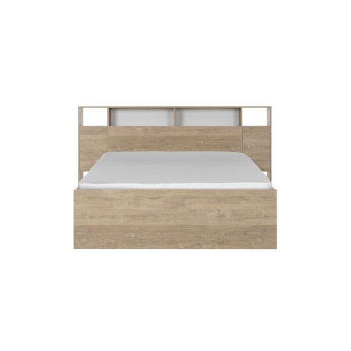 Lit 140x190 cm avec rangements VALENTIN imitation chêne et blanc