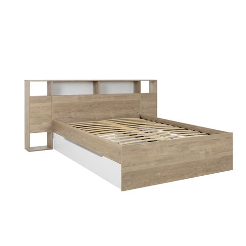 Lit 140x190 cm avec rangements VALENTIN imitation chêne et blanc