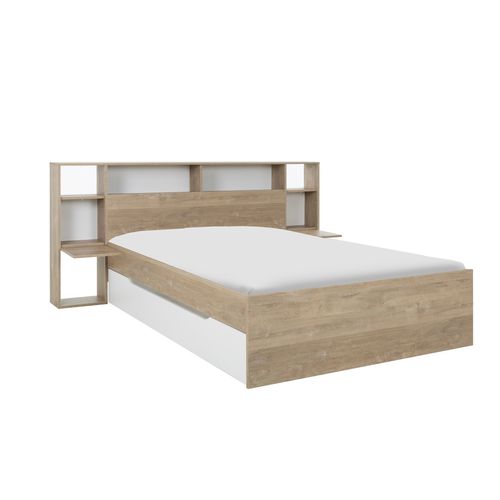 Lit 140x190 cm avec rangements VALENTIN imitation chêne et blanc
