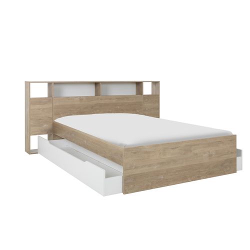Lit 140x190 cm avec rangements VALENTIN imitation chêne et blanc