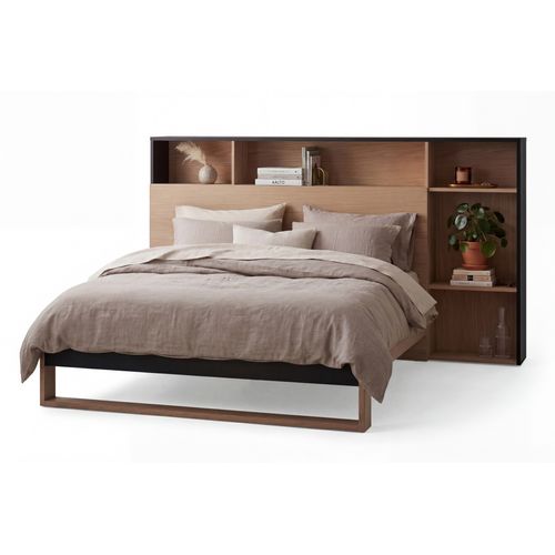 Tête de lit L. 140 cm NAEL imitation chêne et noir