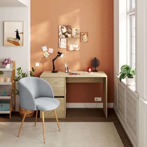 Bureau 2 tiroirs NAEL imitation chêne et noir