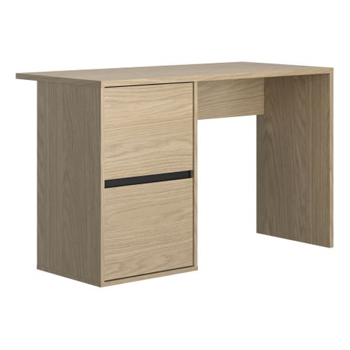 Bureau 2 tiroirs NAEL imitation chêne et noir vue 3/4