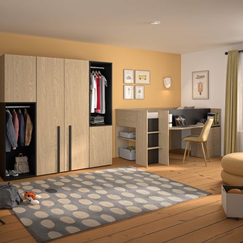 Armoire 2 portes L. 100 cm NAEL imitation chêne et noir vue d'ambiance 1