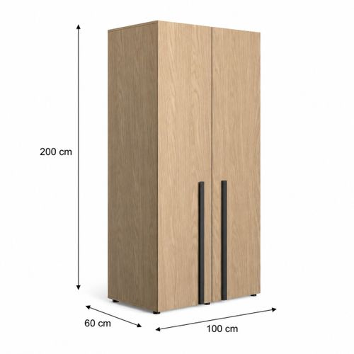 Armoire 2 portes L. 100 cm NAEL imitation chêne et noir