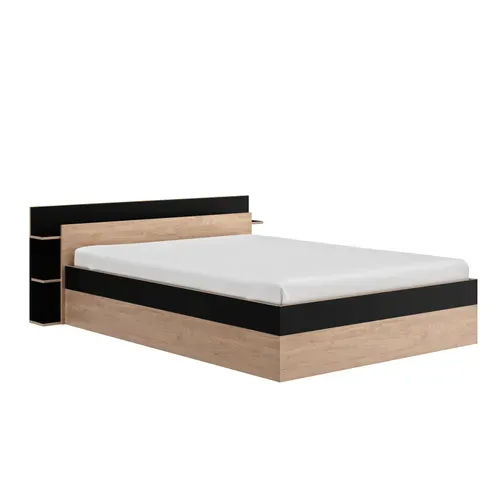 Lit coffre 140x190 cm avec sommier relevable TONIGHT imitation chêne et noir vue 3/4