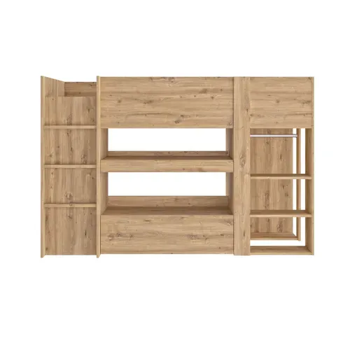Lit combiné 90x200 cm avec bureau et armoire GABIN imitation chêne vue de face