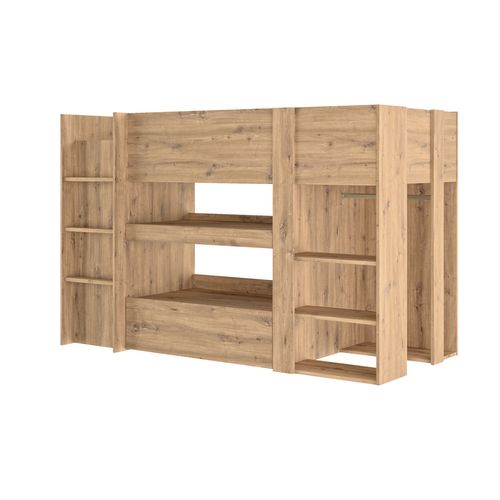 Lit combiné 90x200 cm avec bureau et armoire GABIN imitation chêne vue de profil