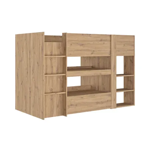 Lit combiné 90x200 cm avec bureau et armoire GABIN imitation chêne vue 3/4